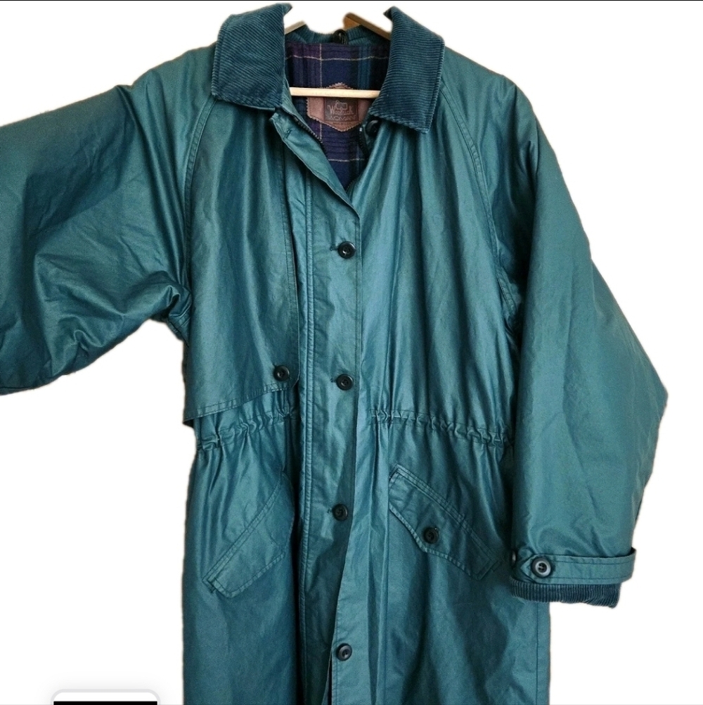 Vintage 1970s Woolrich Green Trench Raincoat Field Chore Jacket Sz L /USA Made - Picture 13 of 13